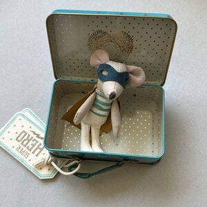 Maileg Super Hero Mouse (Blue) in Suitcase
